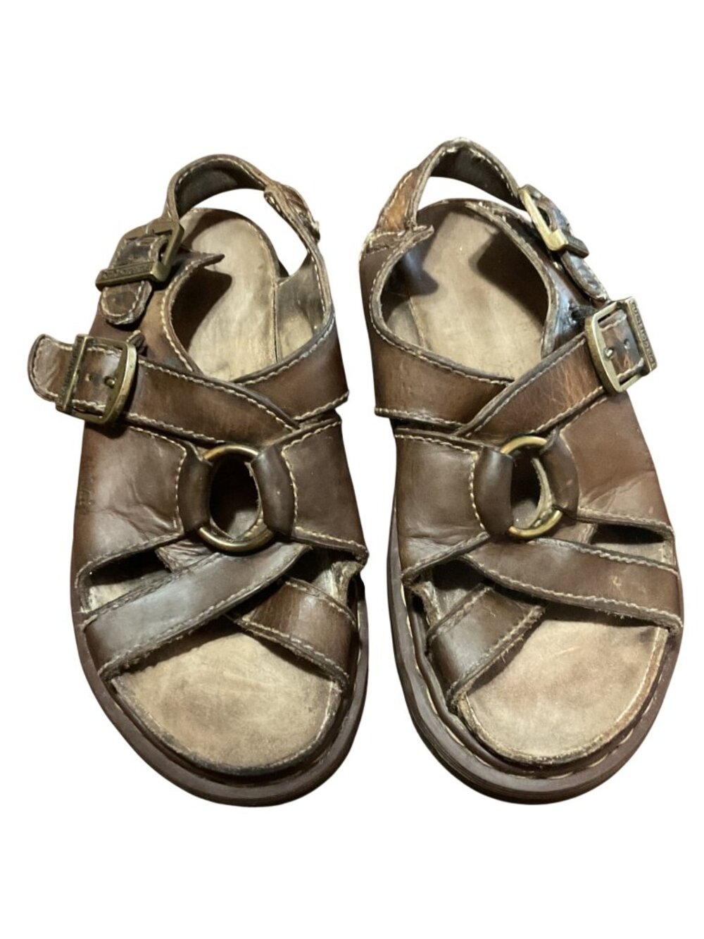VTG Dr Martens Platform Leather Fisherman Sandals Brass Ring England US 8 Womens
